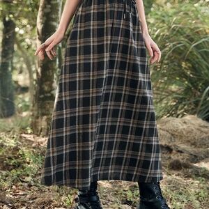 Plaid Maxi Skirt in Black and Brown